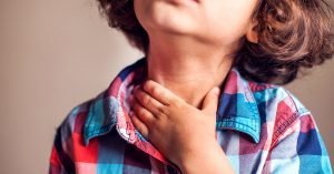 Child have sore throat sick. Children, healthcare, medicine concept; blog: Common School-Age Illnesses