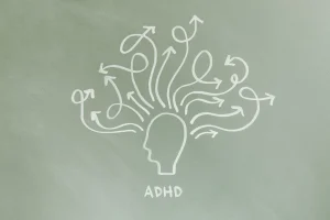 Abstract representation of ADHD with arrows symbolizing scattered thoughts.